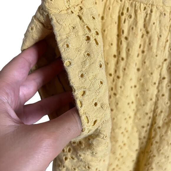 MinkPink My Friend Yellow Eyelet Wide Leg Flutter Sleeve Crop Jumpsuit Size L - Picture 10 of 14